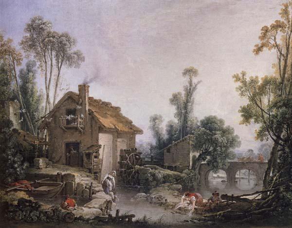 Francois Boucher Landscape with a Watermill Norge oil painting art